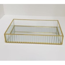 Bandeja de Vidro com Metal Dourado